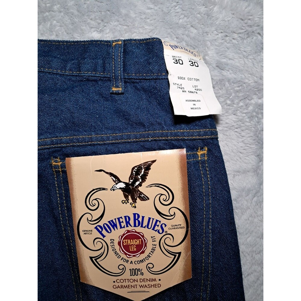 NWT VINTAGE MEN’S 30x30 Power Blues Regular Fit DARK BLUE DENIM JEANS NOS